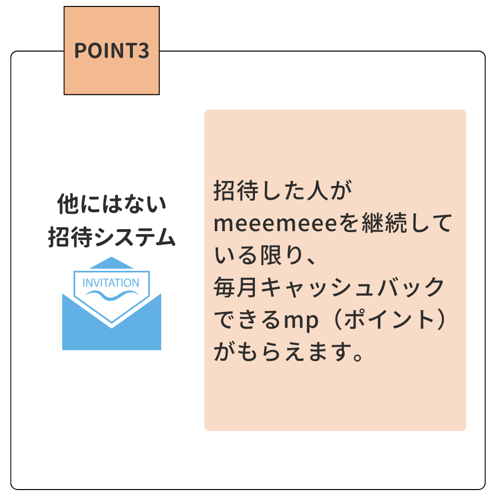 meeemeeeのここがいい POINT３ 他にはない招待システム